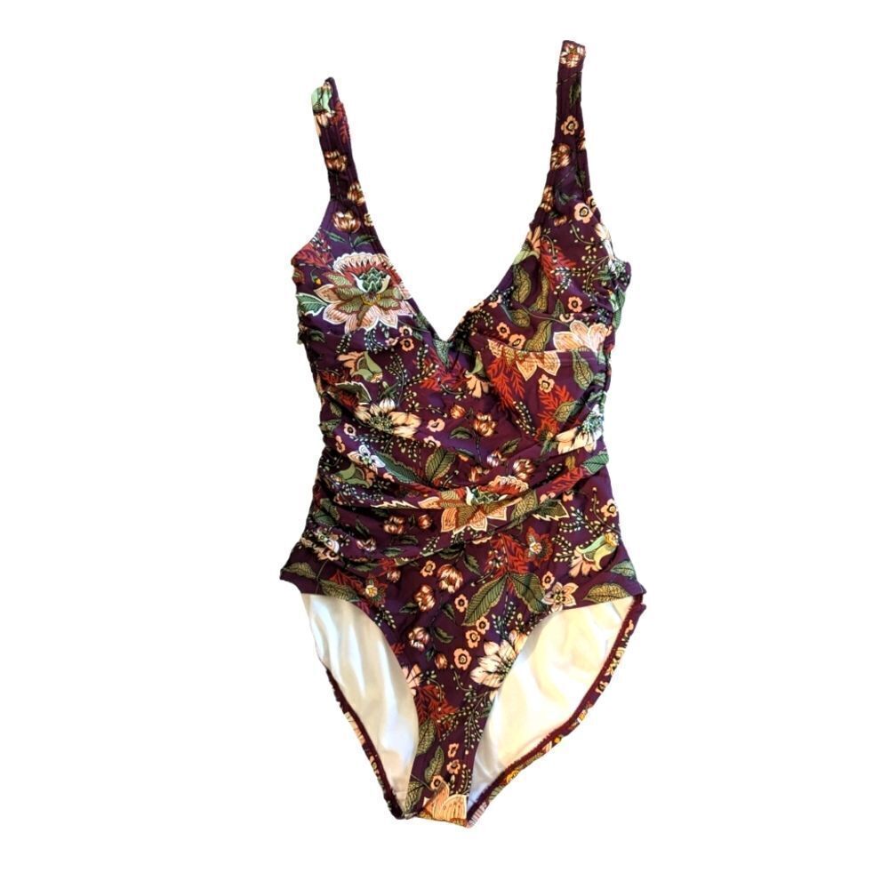 Ann Cole‎ women's maroon floral print swimsuit size 6 boho